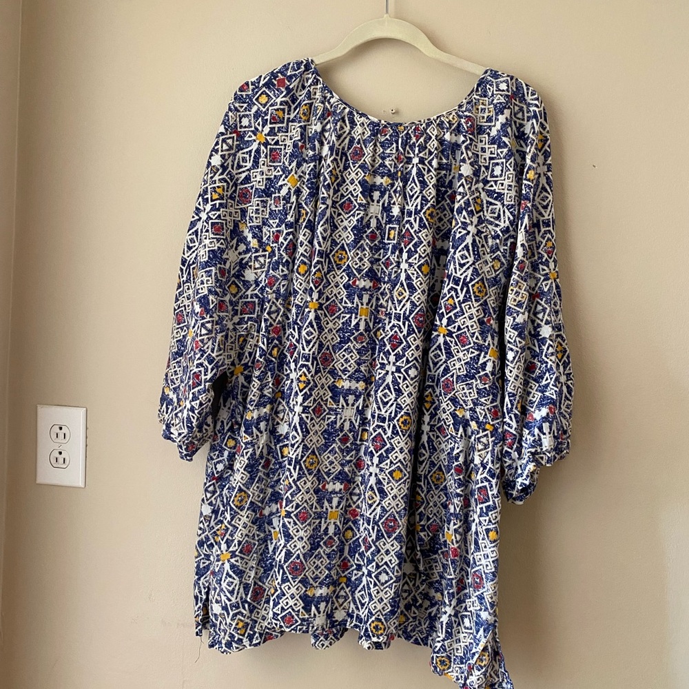Catherines Navy, White & Mustard Geometric Peasant Tunic 5 X - Picture 2 of 7
